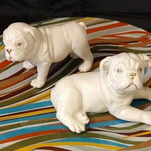 Lenox Vintage Porcelain Bulldog Figurines Cream and Gold Pre 1988 Set of Two